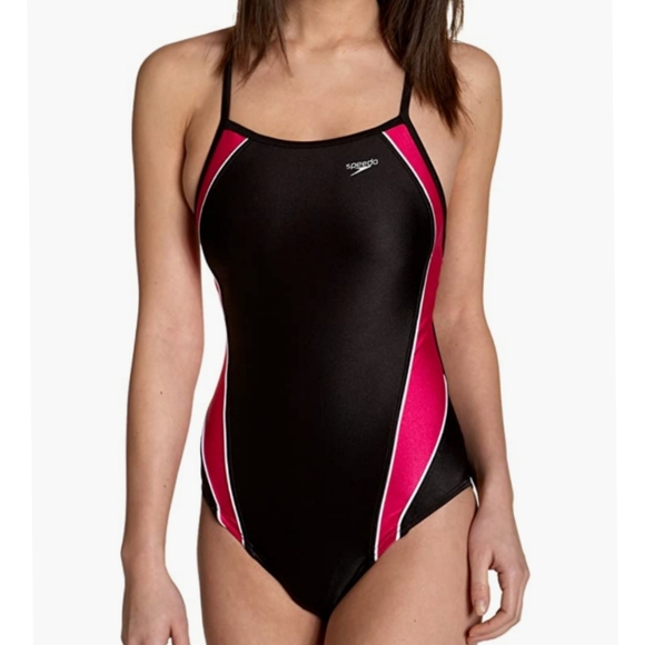 Speedo Women's Axcel Splice Swimsuit Black Pink Size 8 - Picture 1 of 11